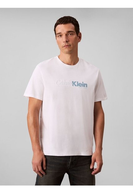 Camiseta Blanca Con Estampado Gráfico De Logo En Letra Cursiva Calvin Klein