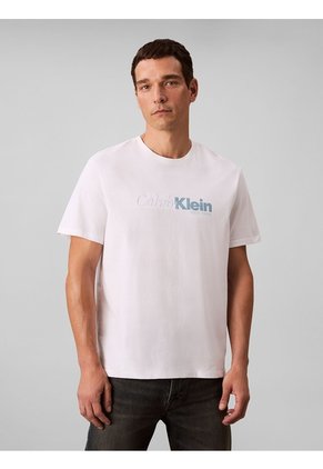 Camiseta Blanca Con Estampado Gráfico De Logo En Letra Cursiva Calvin Klein