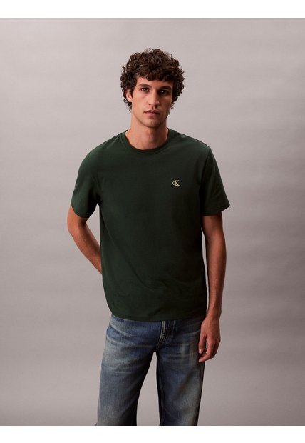 Camiseta Verde Regular De Manga Corta Con Monograma Bordado Calvin Klein