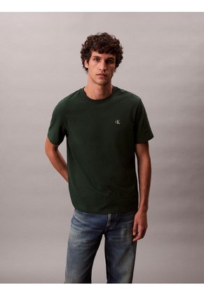 Camiseta Verde Regular De Manga Corta Con Monograma Bordado Calvin Klein