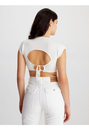 Crop Top Blanco De Punto Cropped Con Espalda Abierta Calvin Klein