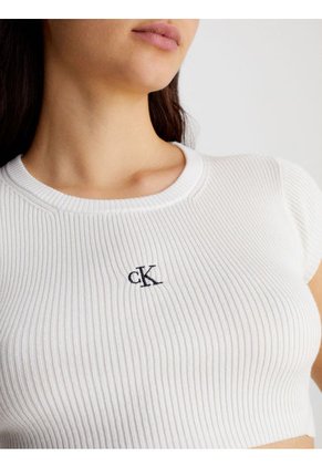 Crop Top Blanco De Punto Cropped Con Espalda Abierta Calvin Klein