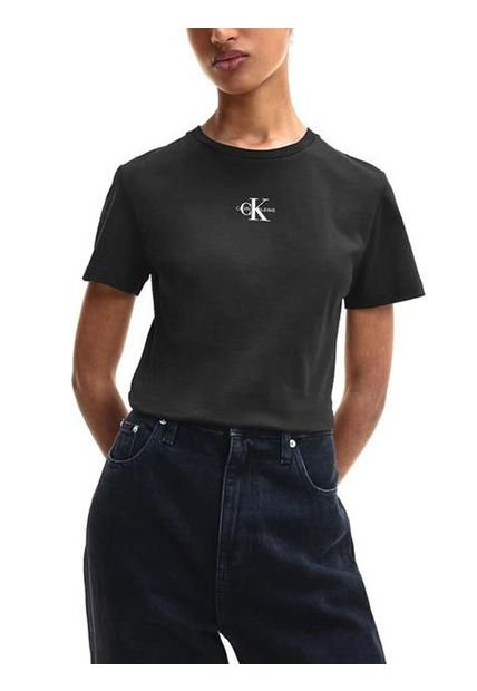 Camiseta Negra Slim Con Micro Monograma Calvin Klein