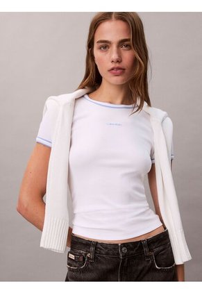 Camiseta Blanca Baby Fit De Manga Corta En Canalé Calvin Klein