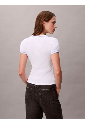 Camiseta Blanca Baby Fit De Manga Corta En Canalé Calvin Klein