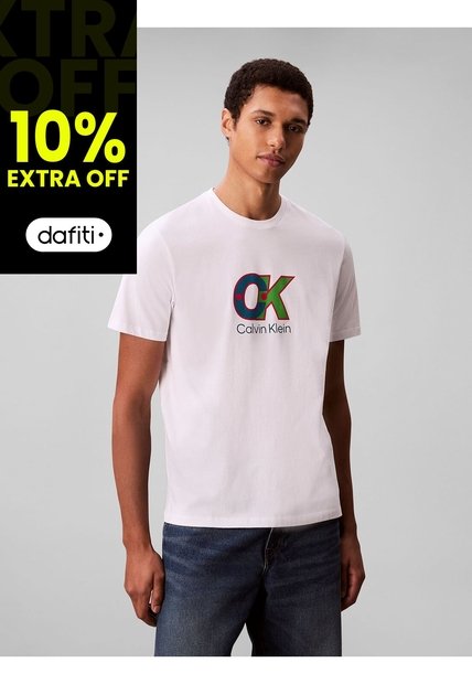 Camiseta Blanca Con Estampado Gráfico De Monograma Calvin Klein