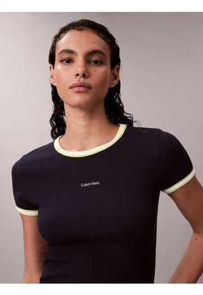 Camiseta Azul Baby Fit De Manga Corta En Canalé Calvin Klein