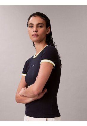 Camiseta Azul Baby Fit De Manga Corta En Canalé Calvin Klein