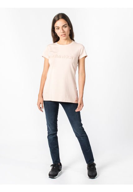 Camiseta Beige Con Logo Para Mujer Calvin Klein