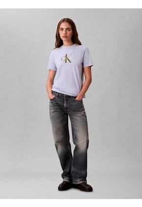 Camiseta Gris Clásica Con Monograma Estampado Calvin Klein