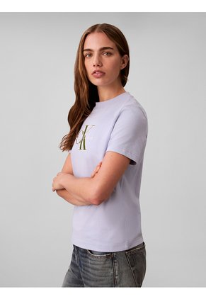 Camiseta Gris Clásica Con Monograma Estampado Calvin Klein