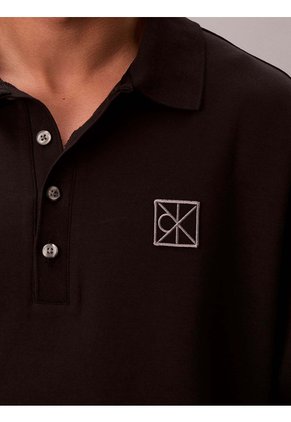 Polo Negro Manga Larga De Canalé Doble Cara Calvin Klein