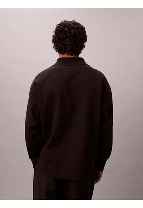 Polo Negro Manga Larga De Canalé Doble Cara Calvin Klein