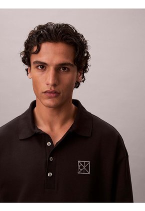 Polo Negro Manga Larga De Canalé Doble Cara Calvin Klein