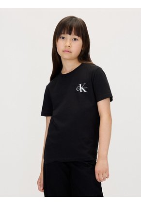 Camiseta Negra Para Niño Infantil Con Monograma Calvin Klein