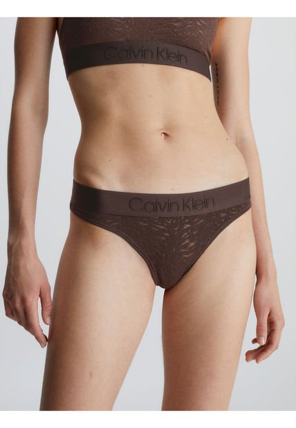 Pantie Marrón Tipo Tanga Con Encaje Tonal - Intrinsic Calvin Klein