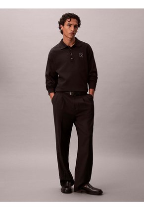 Polo Negro Manga Larga De Canalé Doble Cara Calvin Klein