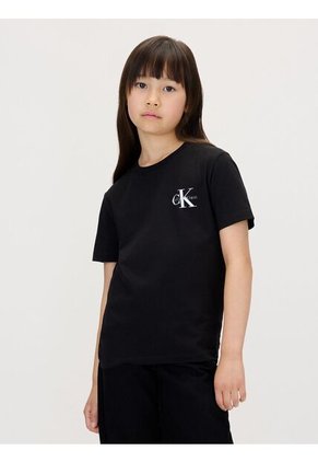 Camiseta Negra Infantil Con Monograma Calvin Klein