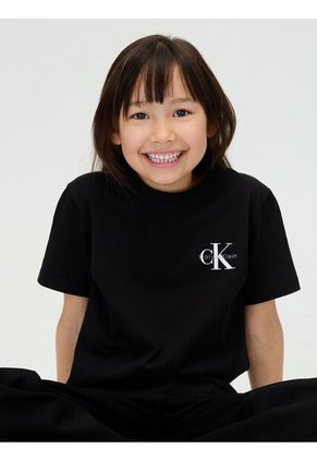 Camiseta Negra Infantil Con Monograma Calvin Klein