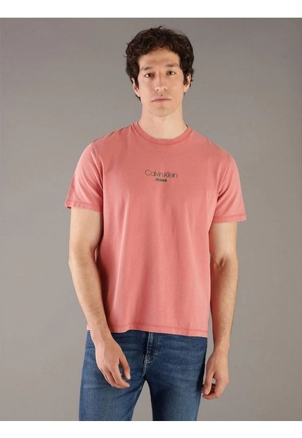 Camiseta Naranja Acid Wash Graphic Crewneck Calvin Klein
