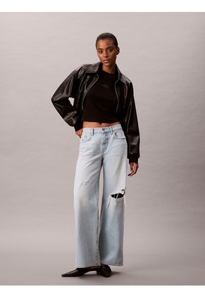 Camiseta Negra Manga Larga Ajustada Con Monograma Calvin Klein