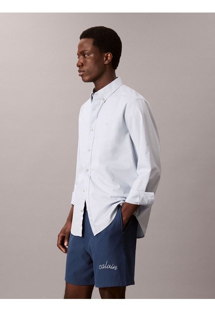 Pantaloneta Azul De Felpa Con Logotipo Bordado Calvin Klein