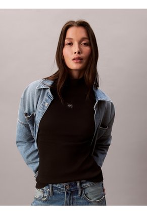 Camiseta Negra Manga Larga Con Cuello Tortuga Calvin Klein