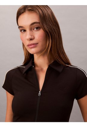 Polo Negro De Punto Milano Ajustado Con Cremallera Calvin Klein