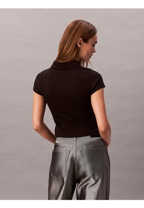 Polo Negro De Punto Milano Ajustado Con Cremallera Calvin Klein
