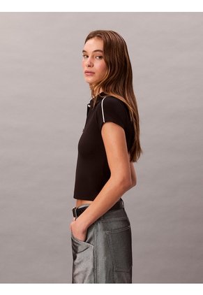 Polo Negro De Punto Milano Ajustado Con Cremallera Calvin Klein