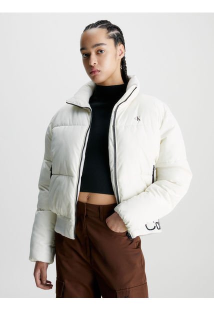 Chaqueta De Plumas Con Logo En Dobladillo Mujer Blanco Calvin Klein