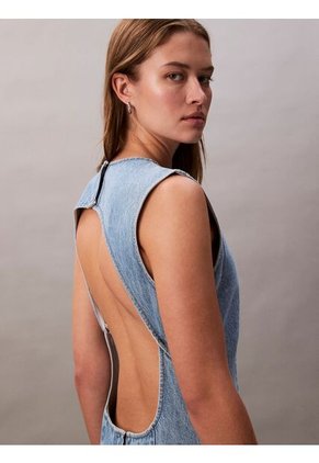 Vestido Azul De Mangas Casquillo Con Espalda Descubierta Calvin Klein