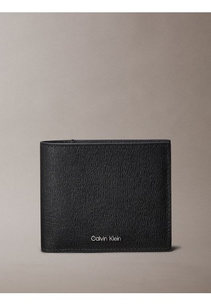 Billetera Negra Plegada De Cuero Saffiano Calvin Klein