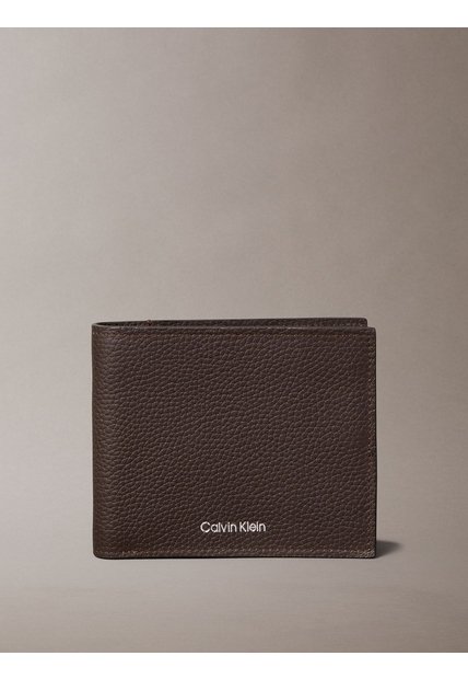 Billetera Negra Plegada Con Logo Grabado Calvin Klein