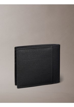 Billetera Negra Plegada De Cuero Saffiano Calvin Klein