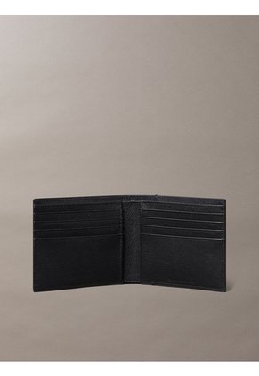 Billetera Negra Plegada De Cuero Saffiano Calvin Klein