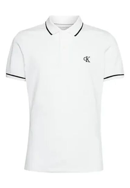 Polo Blanco Regular Con Ribetes A Contraste Calvin Klein