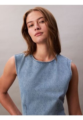 Vestido Azul De Mangas Casquillo Con Espalda Descubierta Calvin Klein