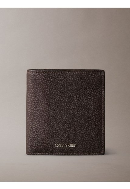 Billetera Negra Plegada Slim Con Logo Grabado Calvin Klein