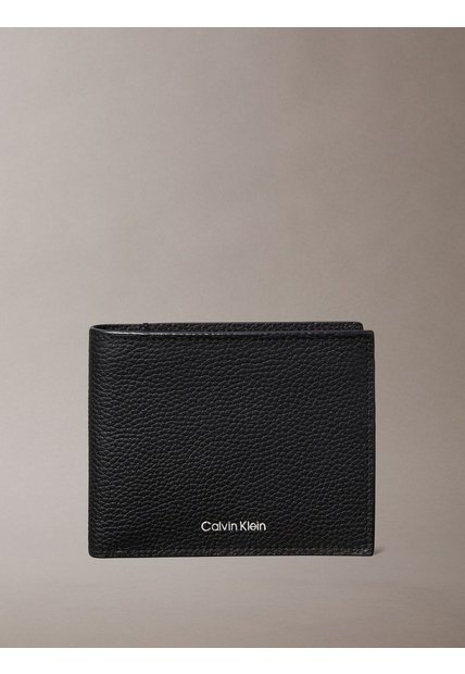 Billetera Negra Plegada Con Logo Grabado Calvin Klein