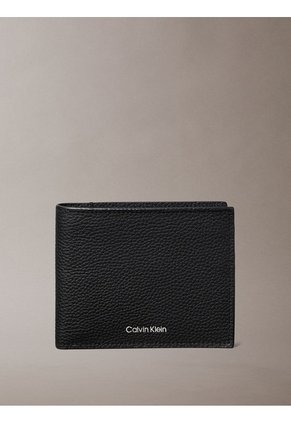 Billetera Negra Plegada Con Logo Grabado Calvin Klein