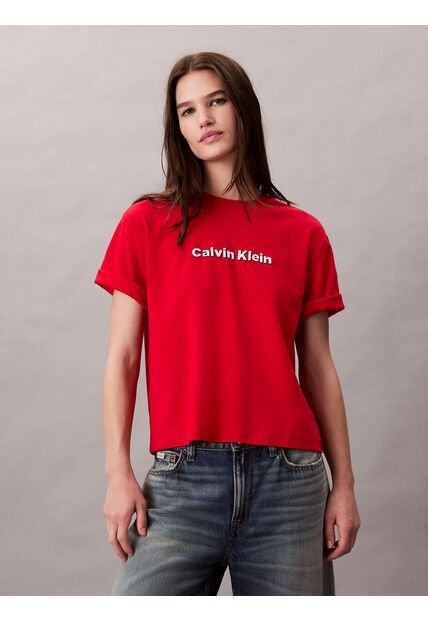 Camiseta Roja De Manga Corta Con Logo Bordado En 3D Calvin Klein