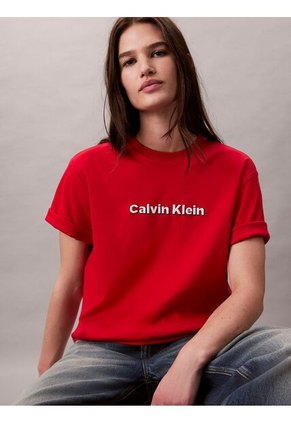 Camiseta Roja De Manga Corta Con Logo Bordado En 3D Calvin Klein