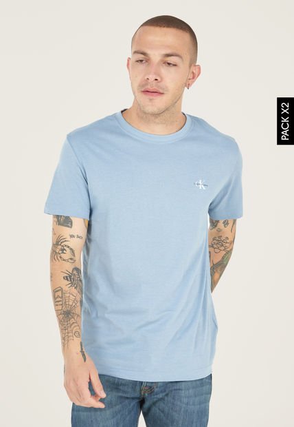 Camiseta x2 Azul Grisáceo-Negro Calvin Klein