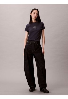 Camiseta Azul Clásica Con Monograma Metalizado Calvin Klein