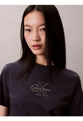 Camiseta Azul Clásica Con Monograma Metalizado Calvin Klein