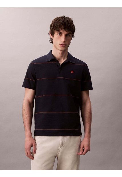 Polo Azul Sencillo Con Raya Texturizada Calvin Klein