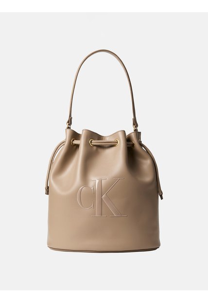 Bolso Beige Saco Con Logo Monograma Grabado Calvin Klein