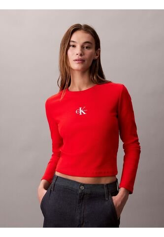 Camiseta Roja Manga Larga Ajustada Con Monograma Calvin Klein Calvin Klein