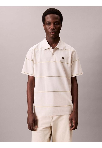 Polo Beige Sencillo Con Raya Texturizada Calvin Klein